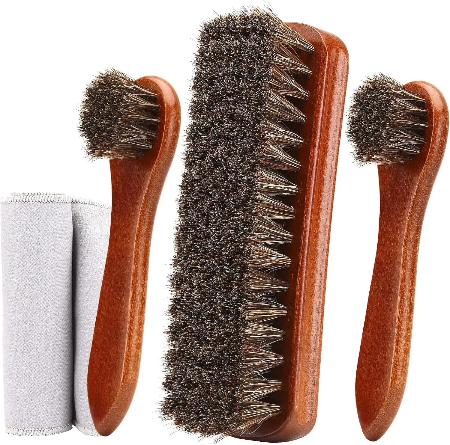 4-Piece Horsehair Shoe Brush Shine Kit, Shoe Polish Kit, Leather Shoes Boot Clea