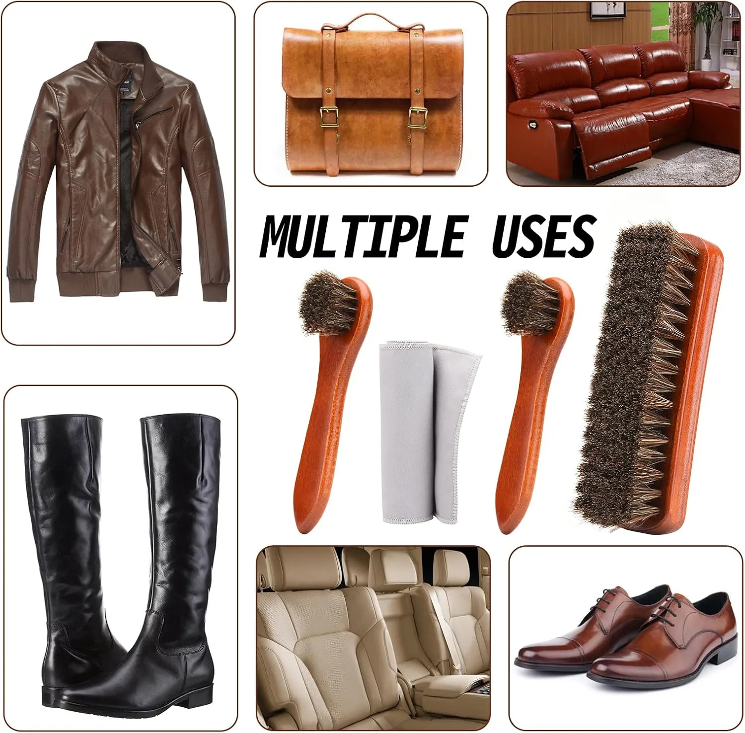 4-Piece Horsehair Shoe Brush Shine Kit, Shoe Polish Kit, Leather Shoes Boot Clea