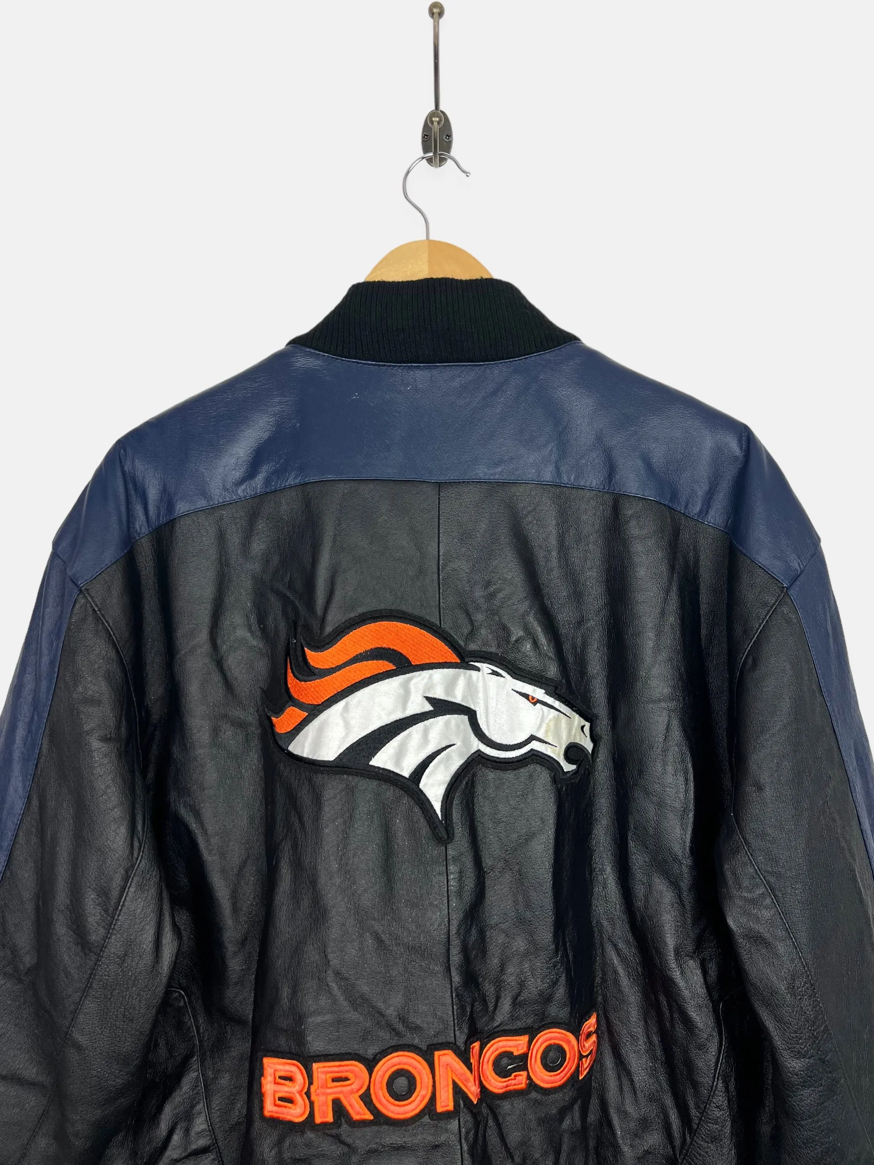 90's Denver Broncos NFL Embroidered Vintage Leather Jacket Size L-XL