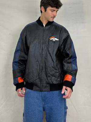 90's Denver Broncos NFL Embroidered Vintage Leather Jacket Size L-XL
