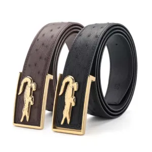 Alligator Buckle Ostrich Leather Belt