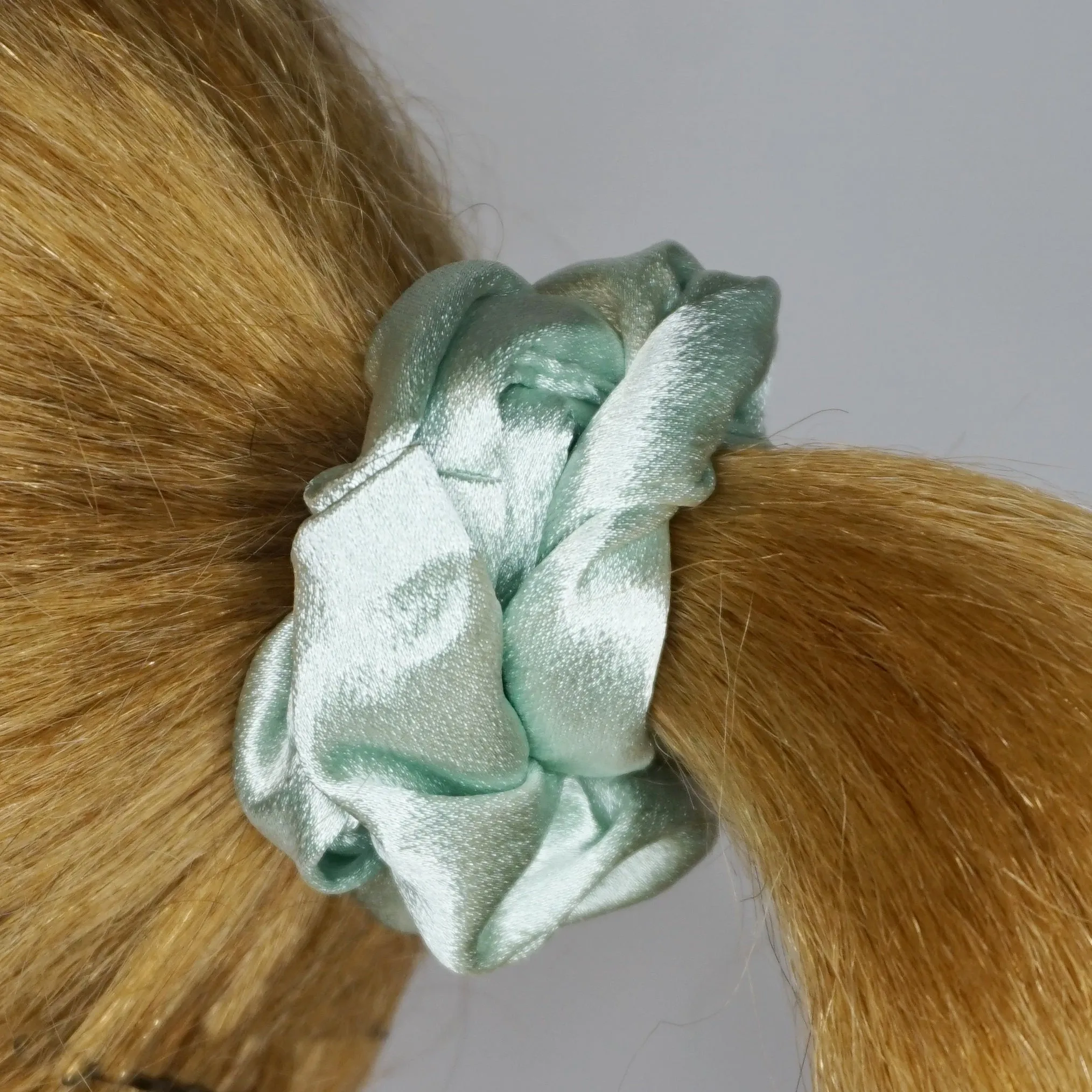 Amelia Beauty, Pastel Green, 4.5in Diameter Imitation Silk Scrunchies, Gentle on Hair, Strong Hold, No Snag, No Dents or Creases. 6 Pack