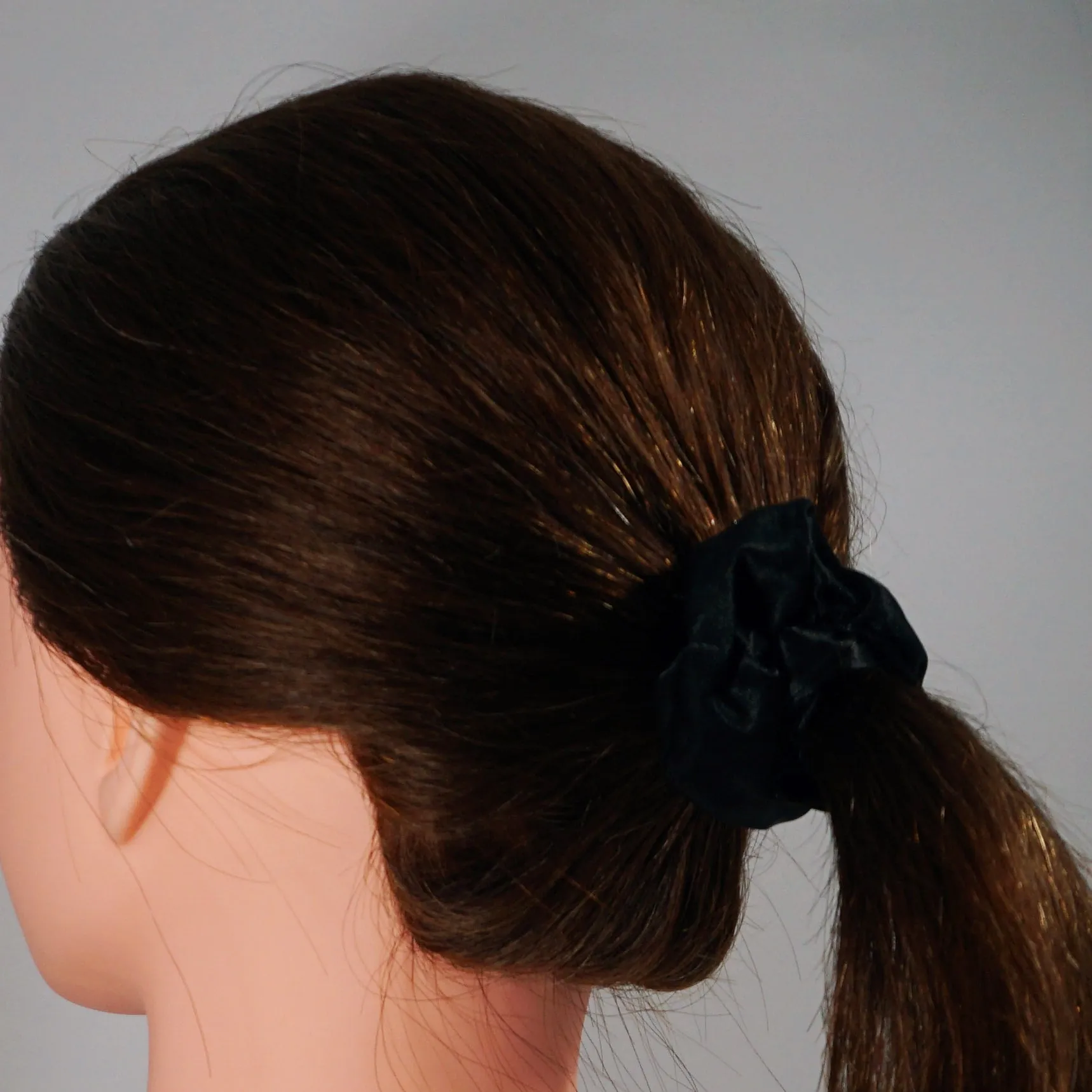 Amelia Beauty Products, Black Satin Scrunchies, 3.5in Diameter, Gentle on Hair, Strong Hold, No Snag, No Dents or Creases. 8 Pack
