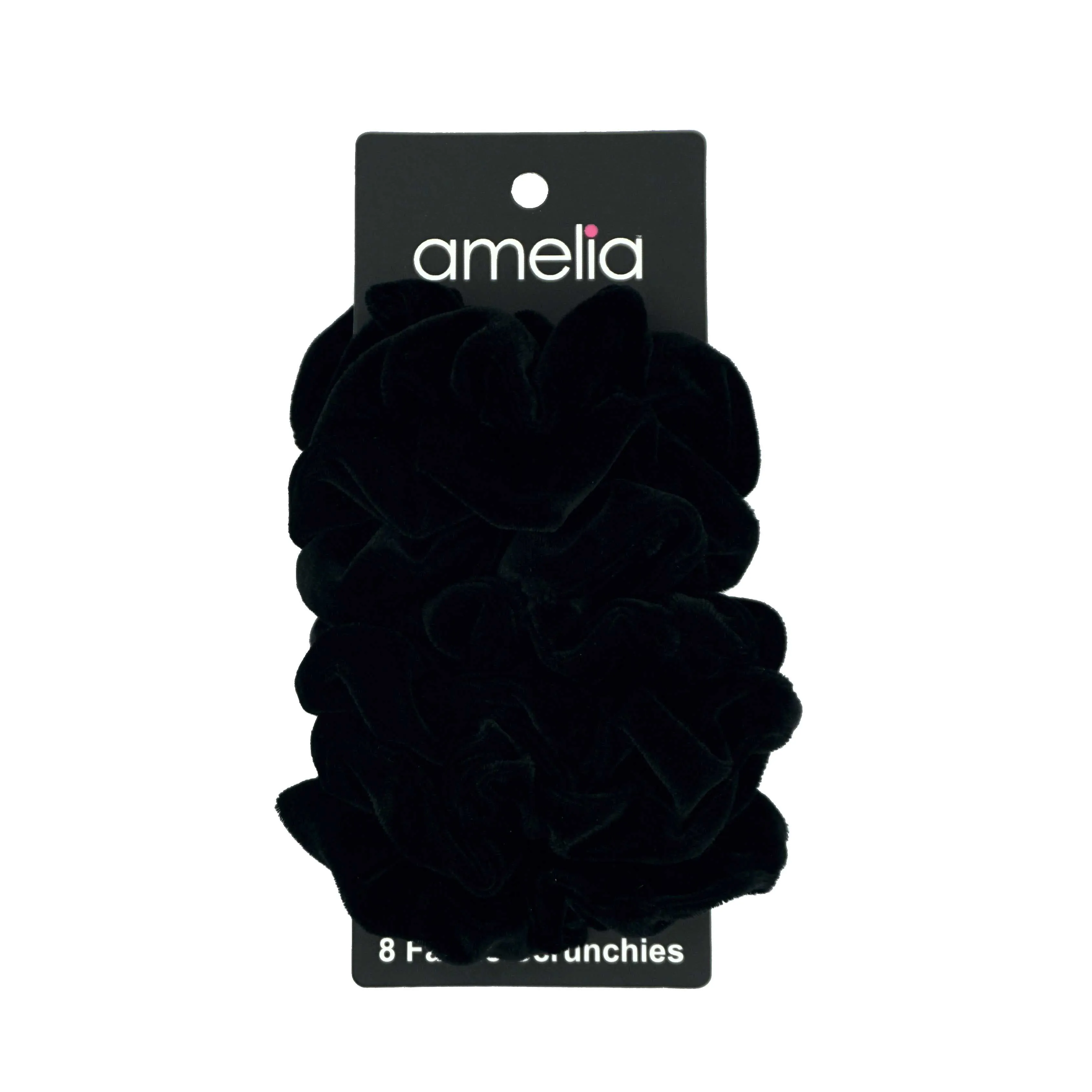 Amelia Beauty Products, Black Satin Scrunchies, 3.5in Diameter, Gentle on Hair, Strong Hold, No Snag, No Dents or Creases. 8 Pack
