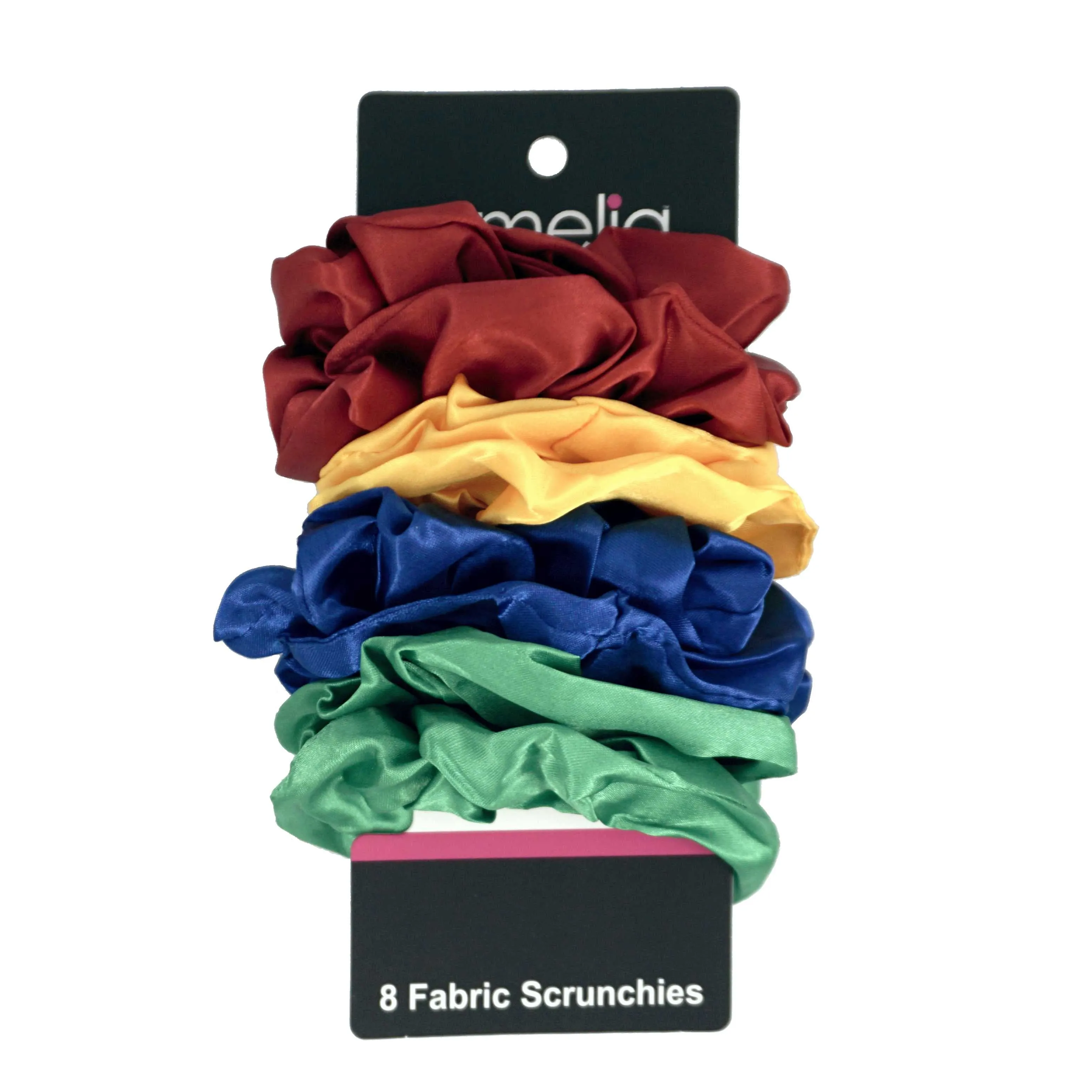 Amelia Beauty Products, Rainbow Colors Satin Scrunchies, 3.5in Diameter, Gentle on Hair, Strong Hold, No Snag, No Dents or Creases. 8 Pack