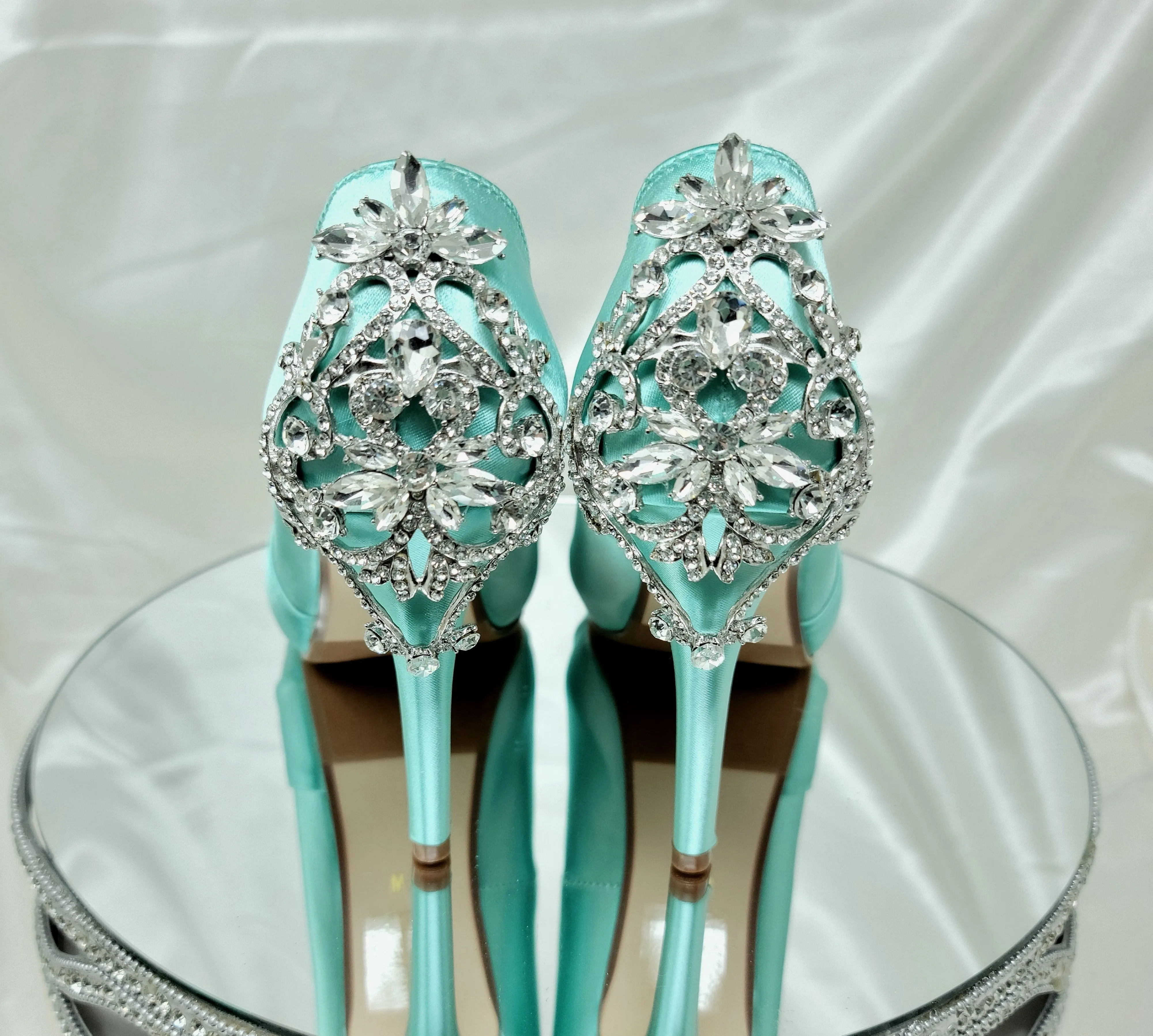 Aqua Blue Wedding Shoes with Crystal Heel Design