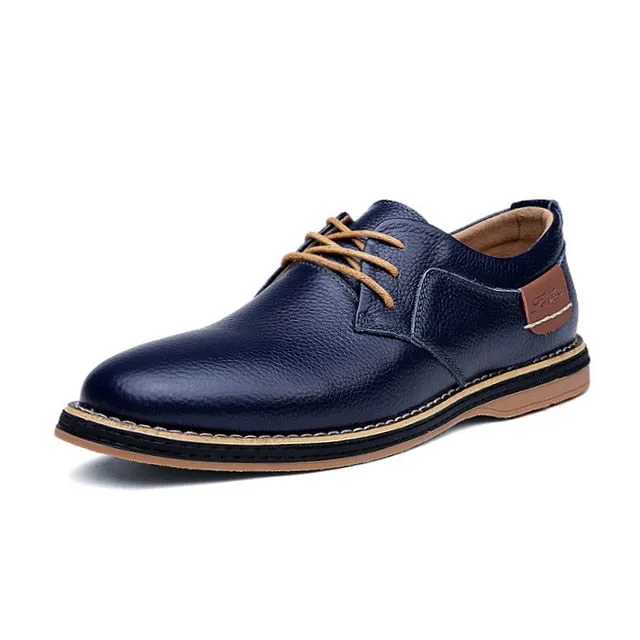 ARIARI Men Oxford Genuine Leather Dress Shoes Brogue Lace Up Flats Men Casual Moccasins Fashion Office Walking Footwear
