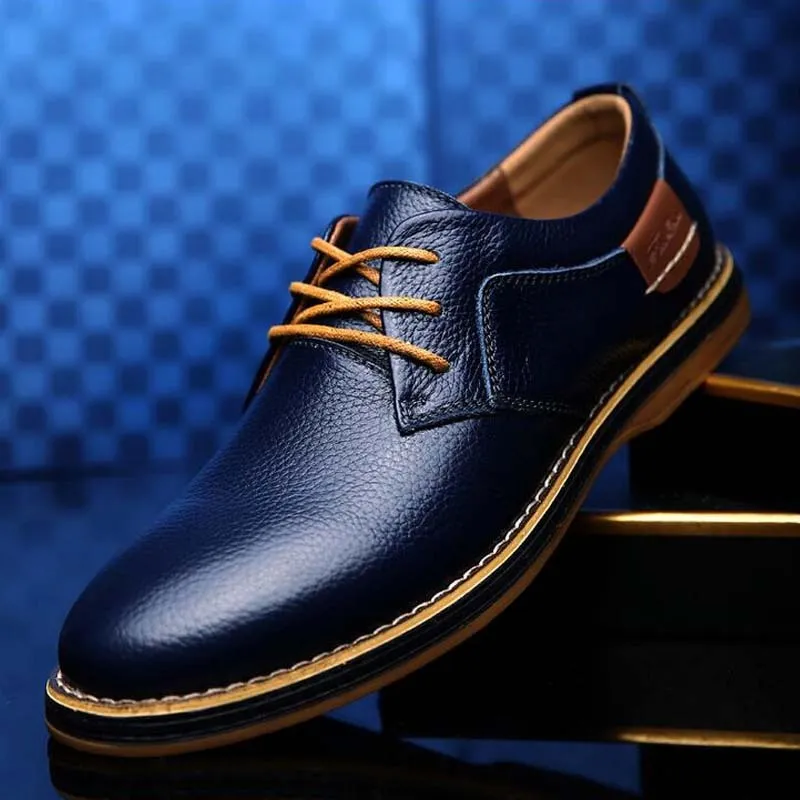 ARIARI Men Oxford Genuine Leather Dress Shoes Brogue Lace Up Flats Men Casual Moccasins Fashion Office Walking Footwear