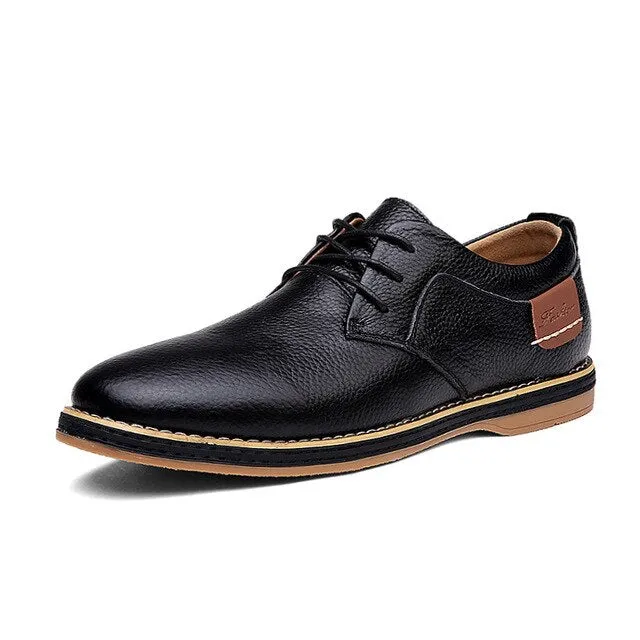 ARIARI Men Oxford Genuine Leather Dress Shoes Brogue Lace Up Flats Men Casual Moccasins Fashion Office Walking Footwear