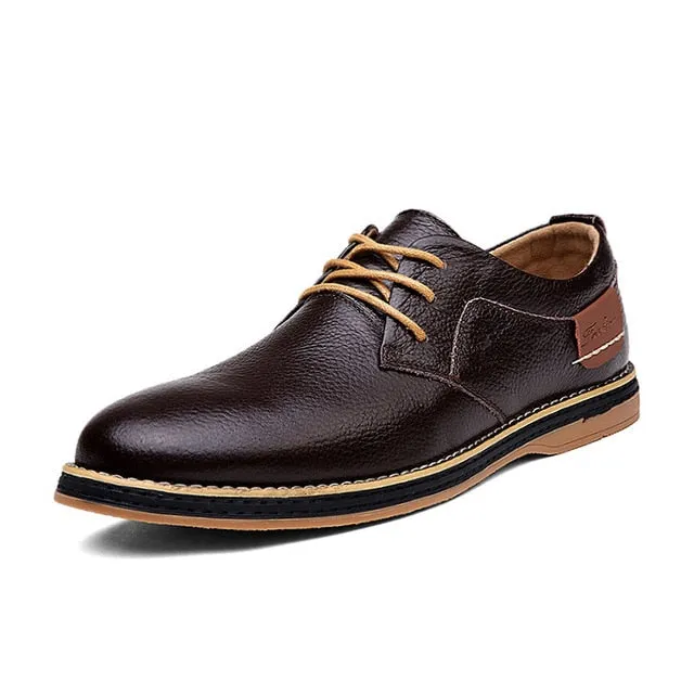 ARIARI Men Oxford Genuine Leather Dress Shoes Brogue Lace Up Flats Men Casual Moccasins Fashion Office Walking Footwear