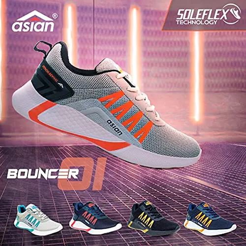 ASIAN Men's Bouncer-01 Grey Firozi Sports Latest Stylish Casual Sneakers,Lace up Lightweight Shoes for Running, Walking, Gym UK-6