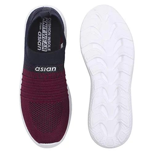 ASIAN Women's Elasto-02 Maroon Knitted,Sports,Walking,Slipon Shoes UK-5