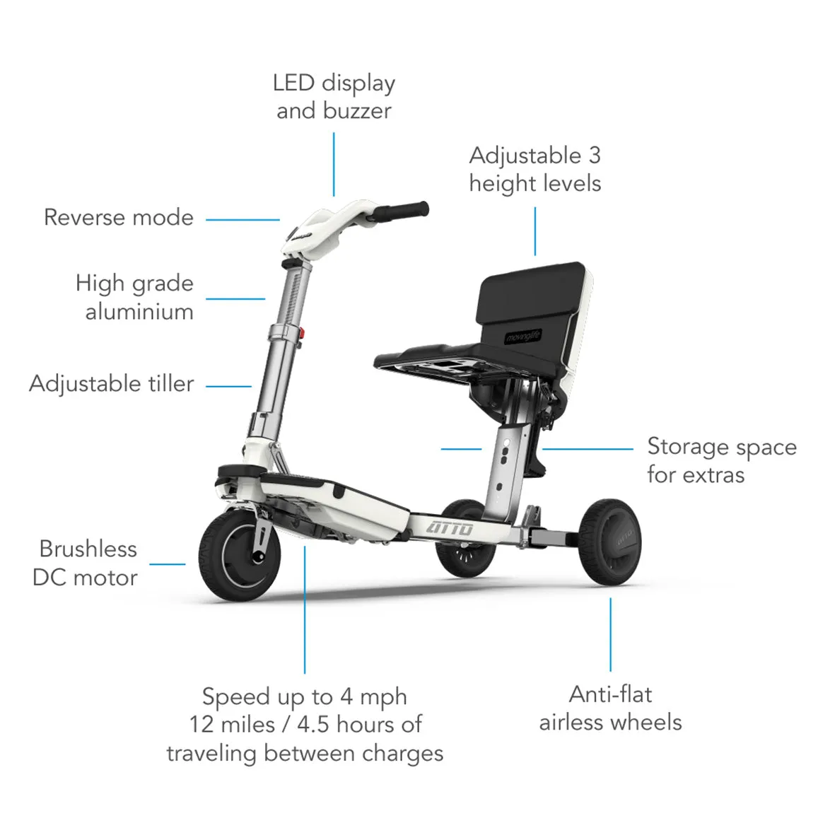 ATTO Portable Mobility Scooter Classic (standard Rental with Arms and cushion) Rental