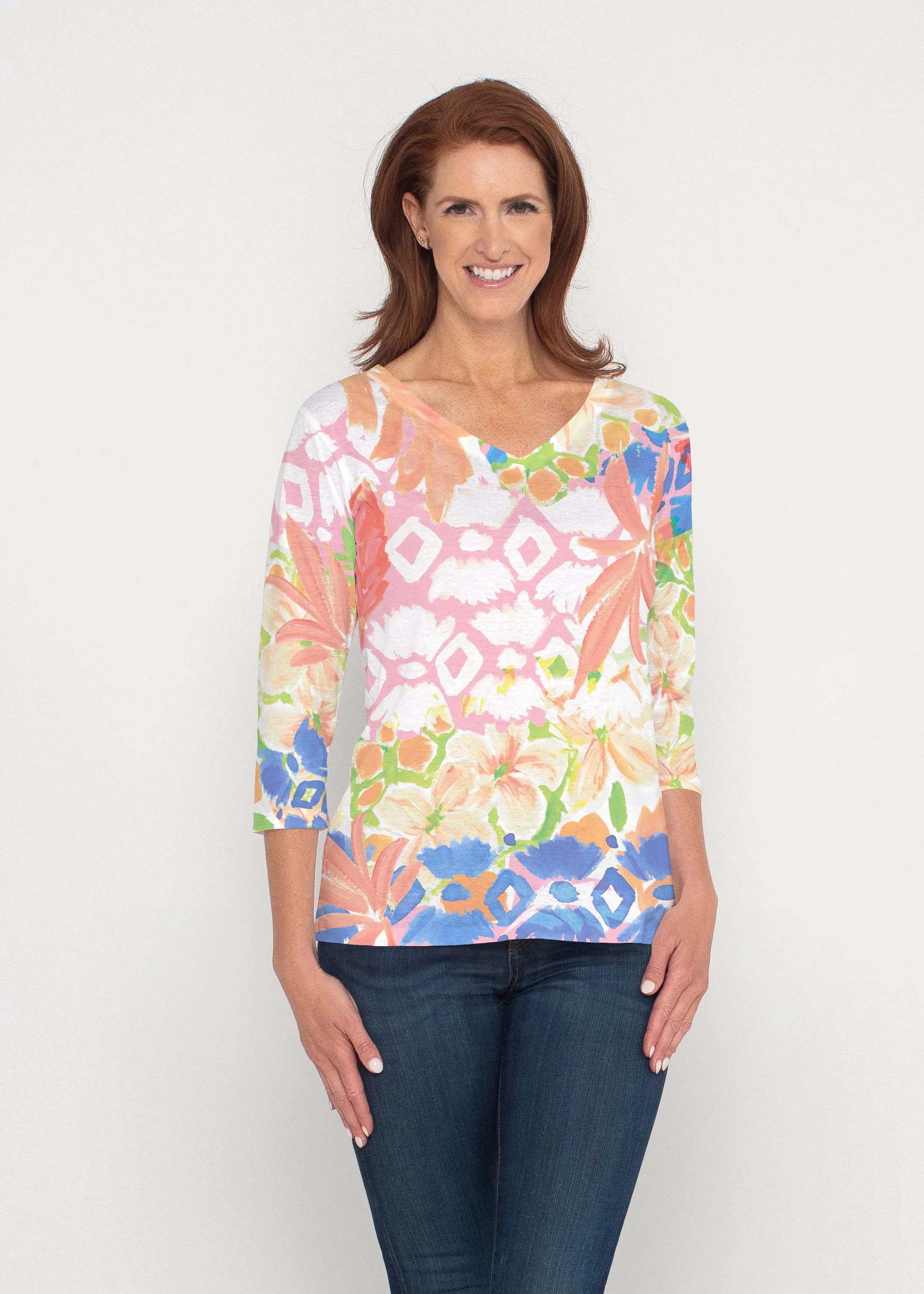 Bali (17254) ~ Signature 3/4 Sleeve V-Neck Top