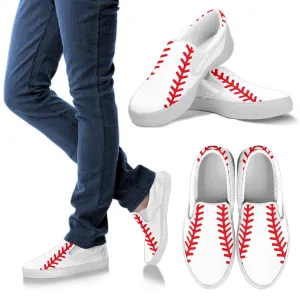 Baseball White Women's Slip Ons