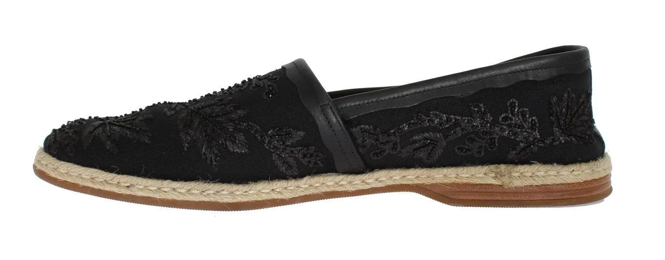 Black Beaded Sequin Floral Loafers