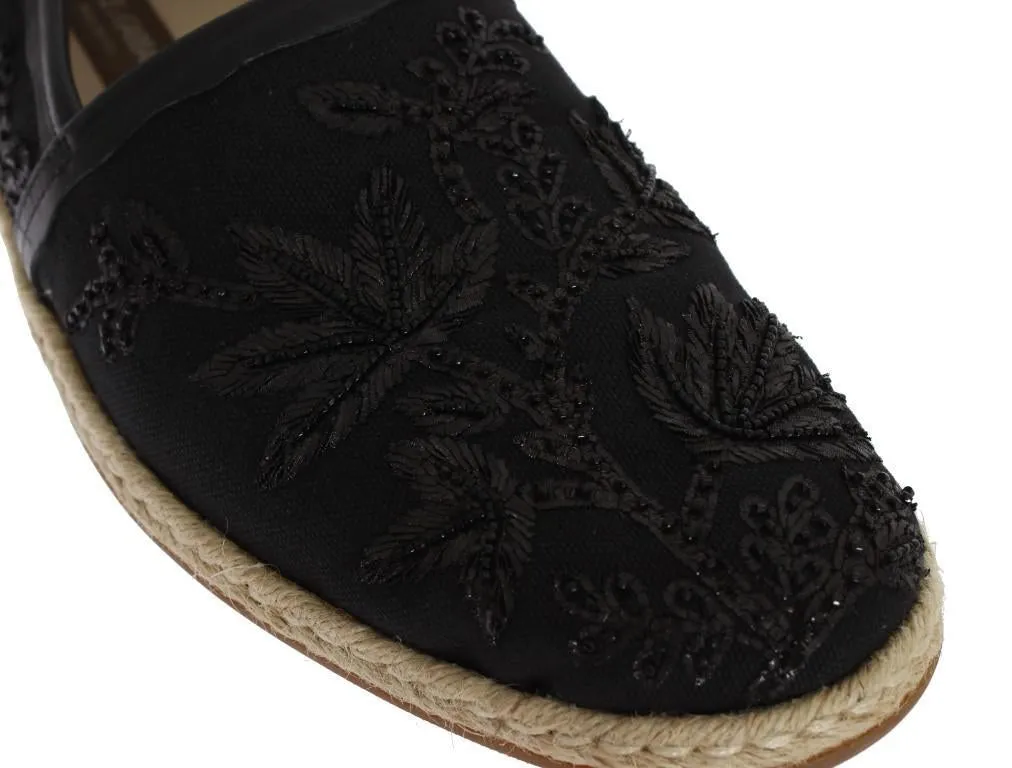 Black Beaded Sequin Floral Loafers