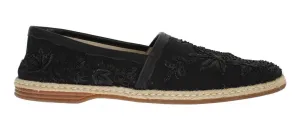 Black Beaded Sequin Floral Loafers