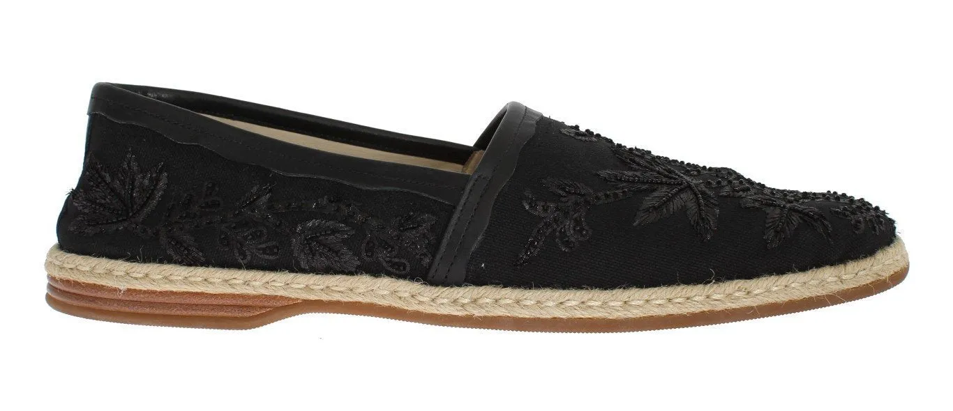 Black Beaded Sequin Floral Loafers