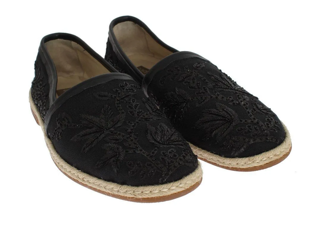 Black Beaded Sequin Floral Loafers