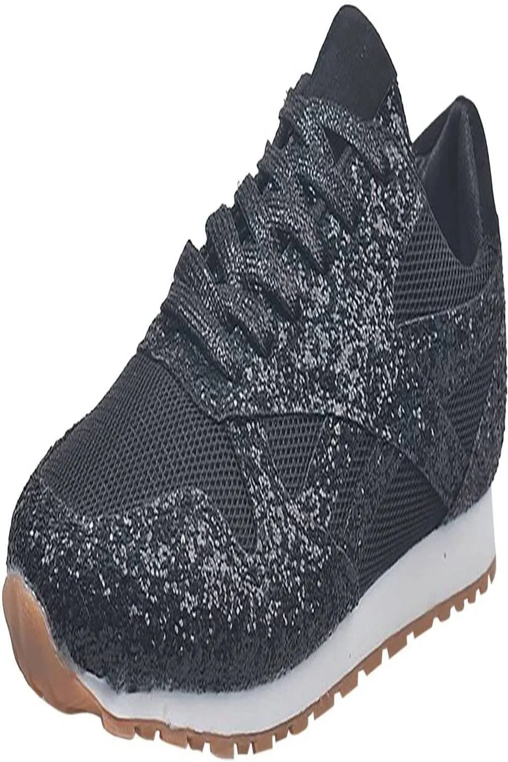 Black Lace Up Glitter Sneakers