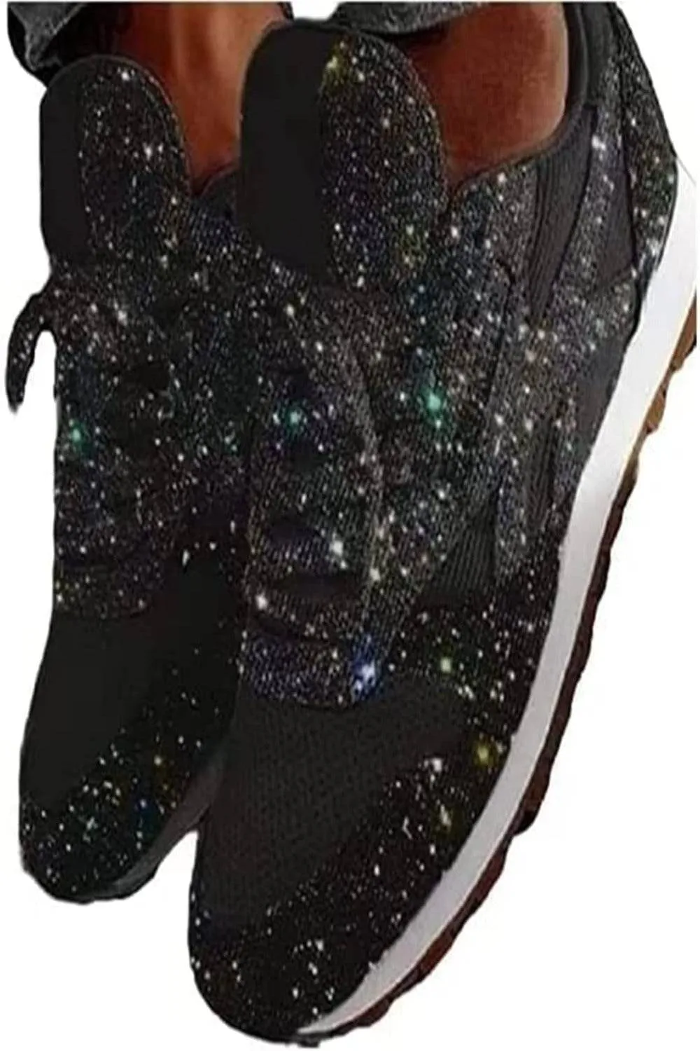 Black Lace Up Glitter Sneakers