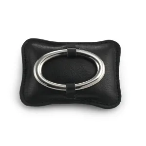 Black Leather and Polished Steel Paperweight
