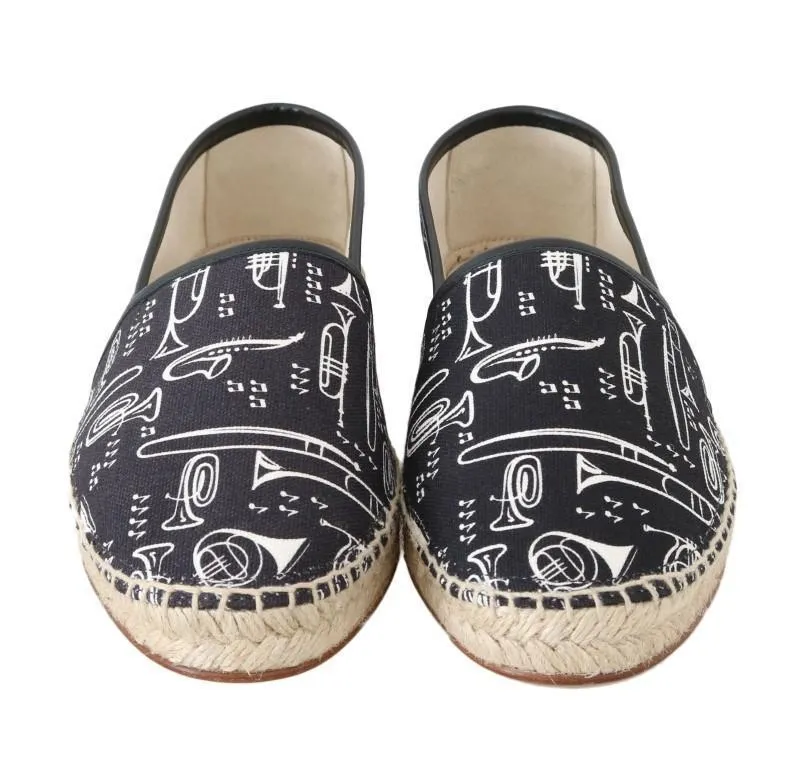 Black Trumpet Canvas Leather Espadrilles Shoes