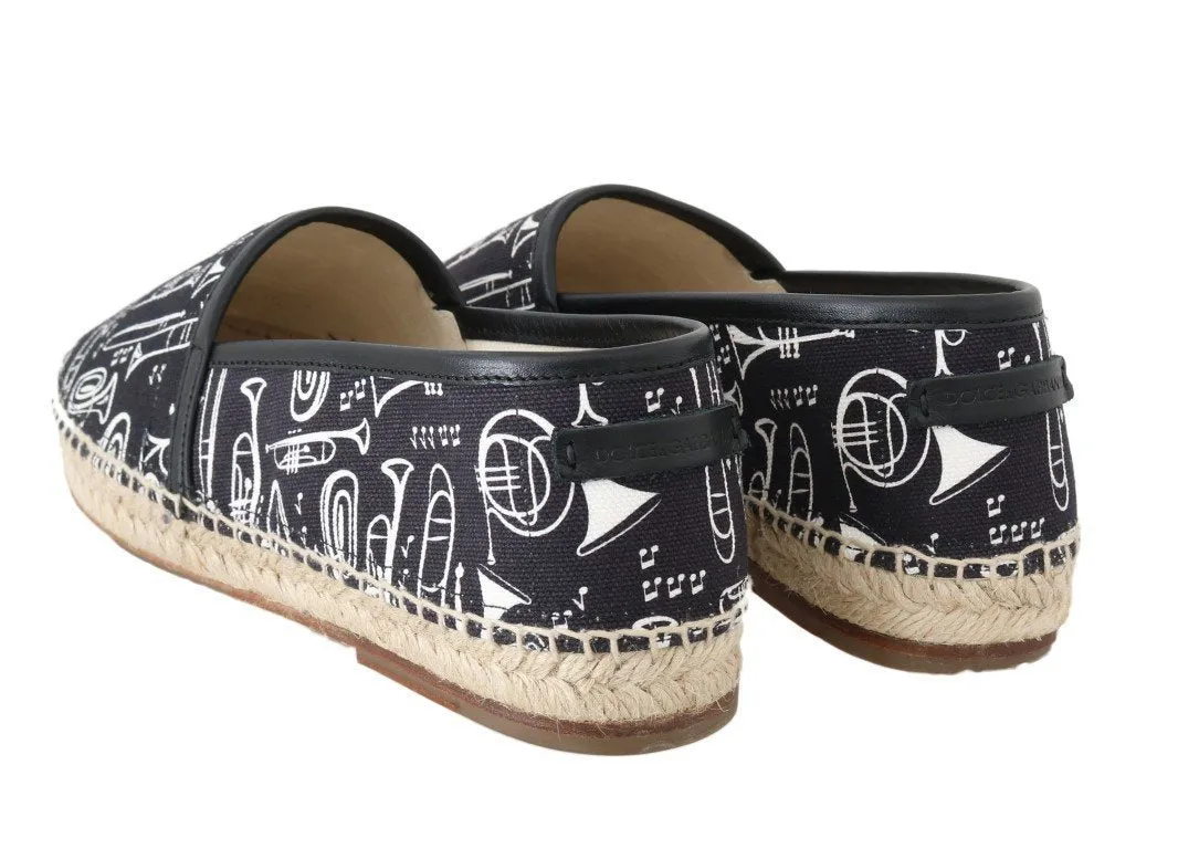 Black Trumpet Canvas Leather Espadrilles Shoes