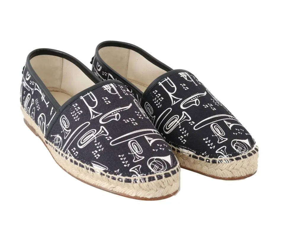 Black Trumpet Canvas Leather Espadrilles Shoes