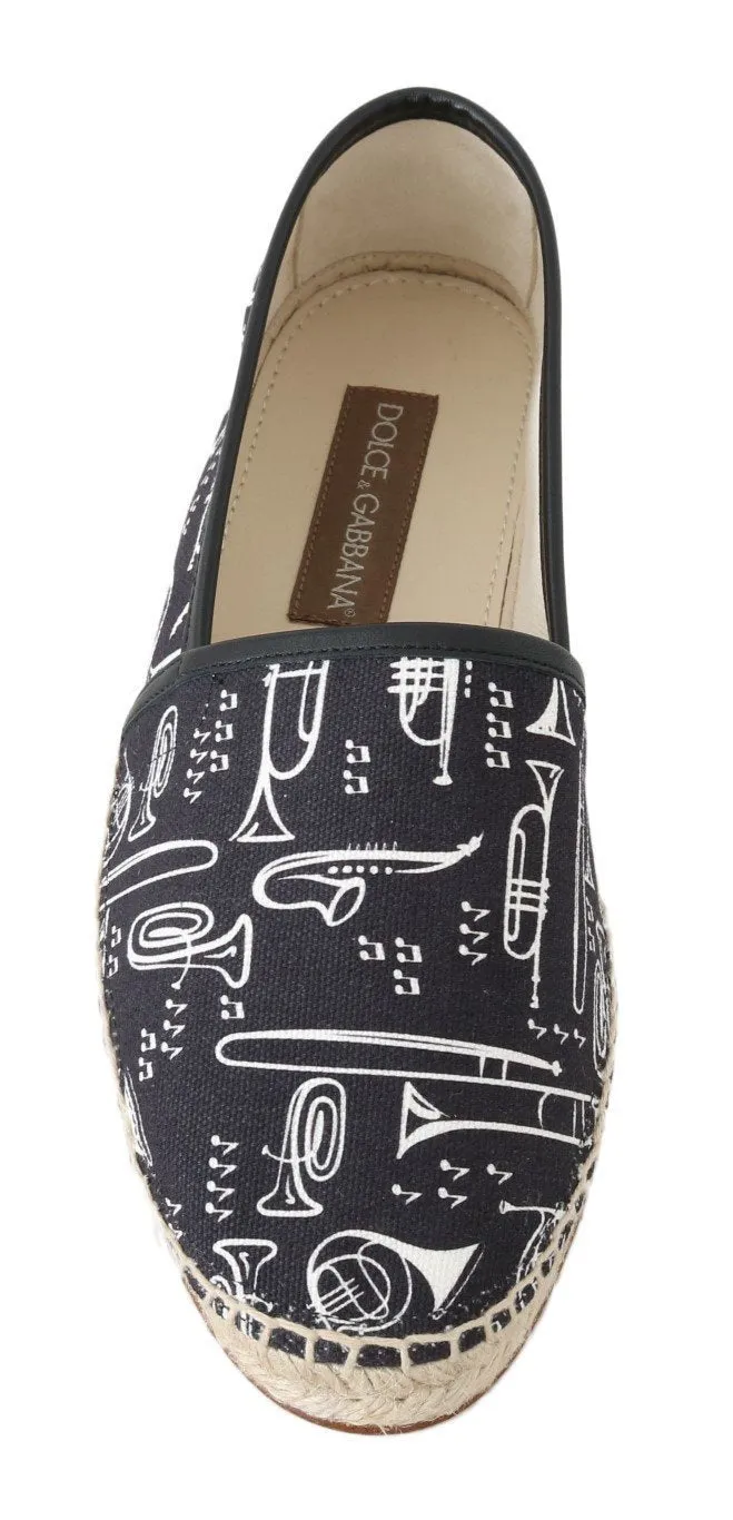 Black Trumpet Canvas Leather Espadrilles Shoes