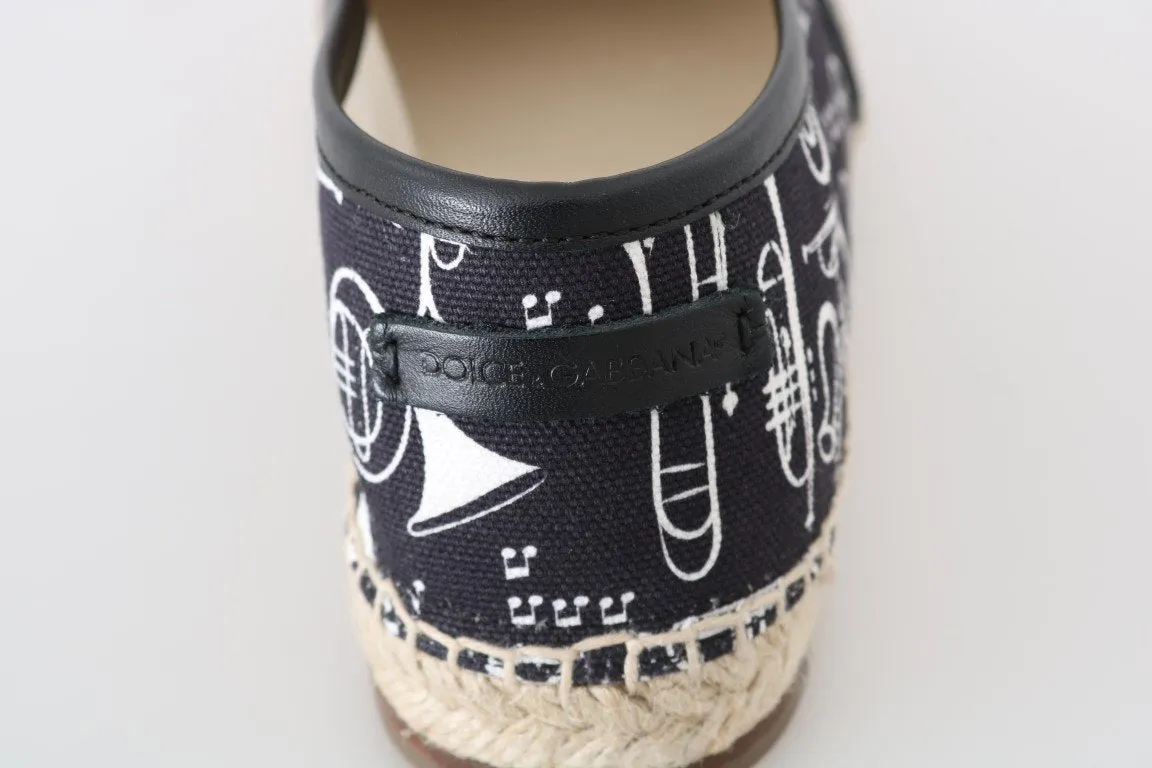 Black Trumpet Canvas Leather Espadrilles Shoes