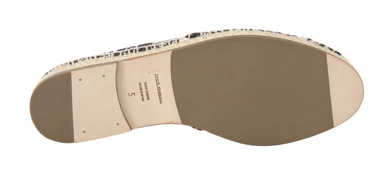 Black Trumpet Canvas Leather Espadrilles Shoes