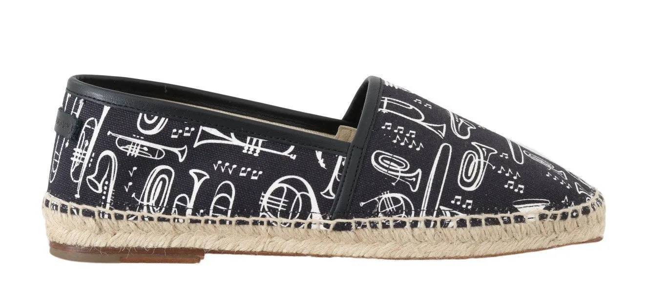 Black Trumpet Canvas Leather Espadrilles Shoes