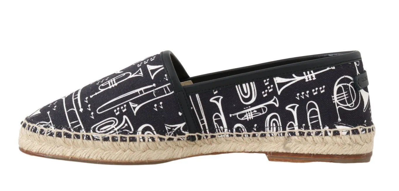 Black Trumpet Canvas Leather Espadrilles Shoes