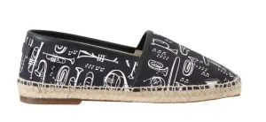 Black Trumpet Canvas Leather Espadrilles Shoes
