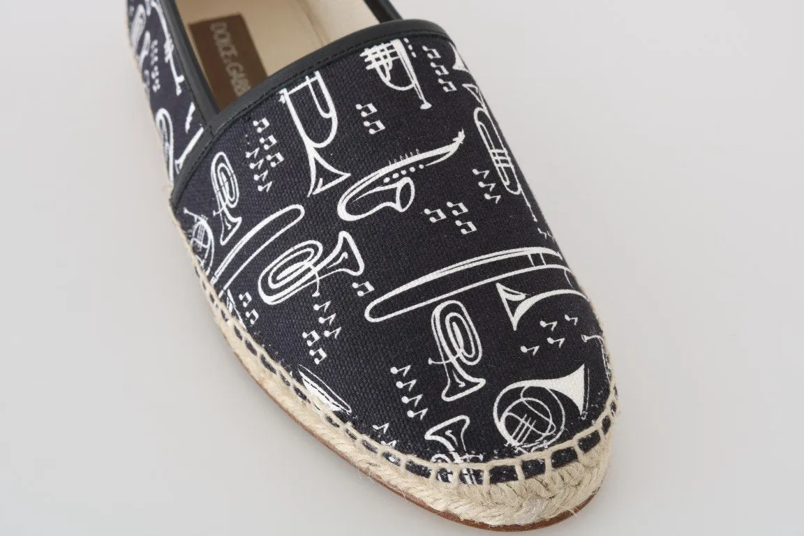 Black Trumpet Canvas Leather Espadrilles Shoes