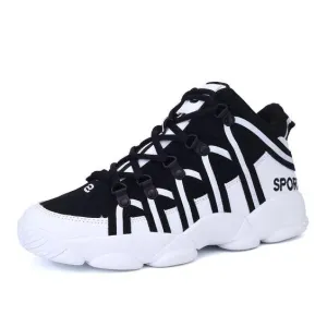 Black White Stripes Breathable Running Shoes