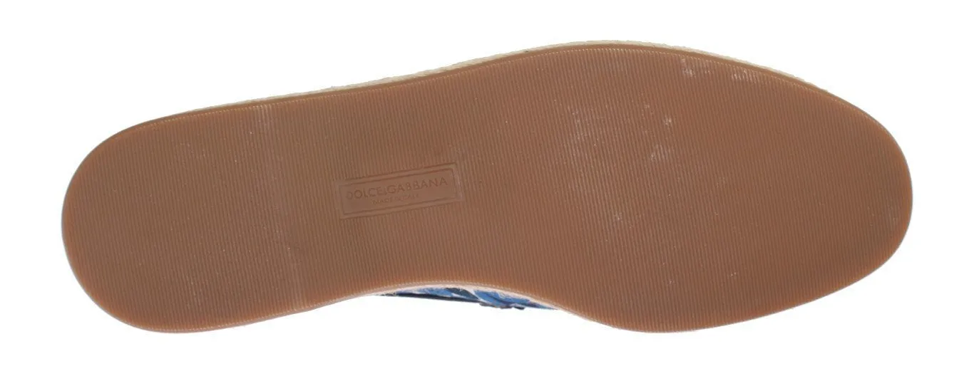 Blue Canvas Leather Pattern Loafers