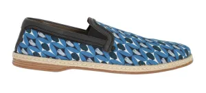 Blue Canvas Leather Pattern Loafers