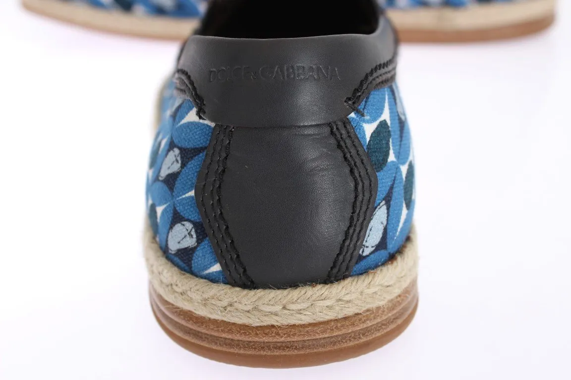 Blue Canvas Leather Pattern Loafers