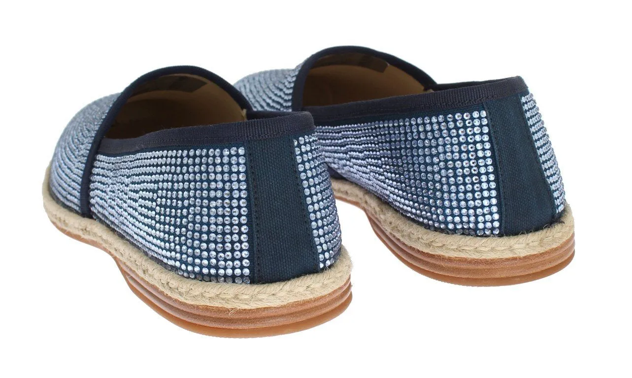 Blue Canvas Swarovski Strass Loafers
