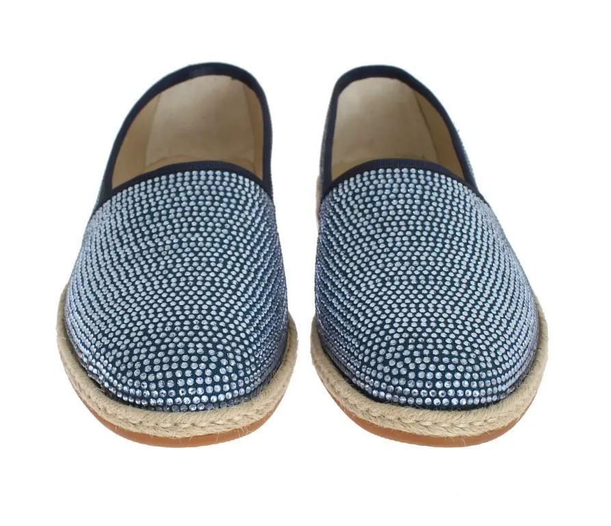 Blue Canvas Swarovski Strass Loafers