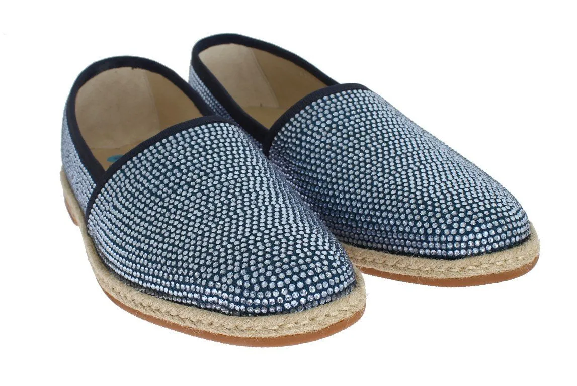 Blue Canvas Swarovski Strass Loafers
