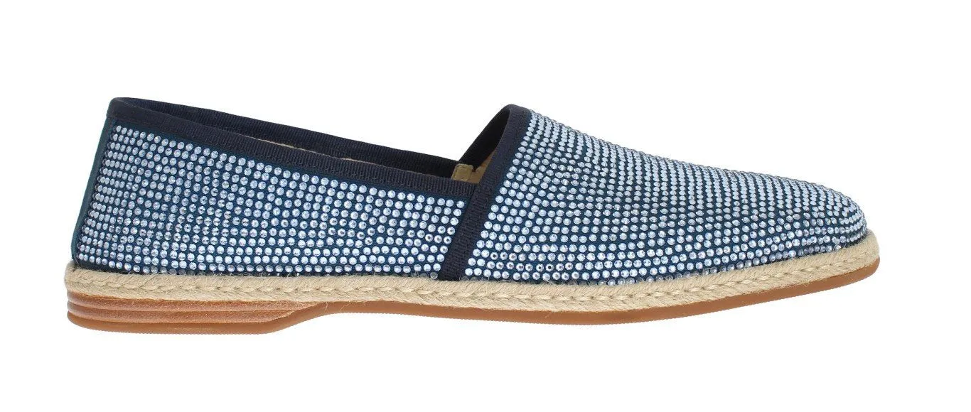 Blue Canvas Swarovski Strass Loafers