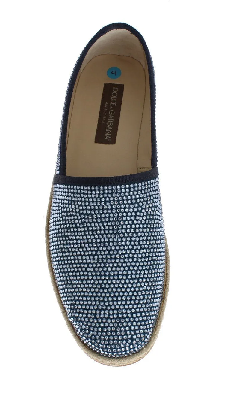Blue Canvas Swarovski Strass Loafers