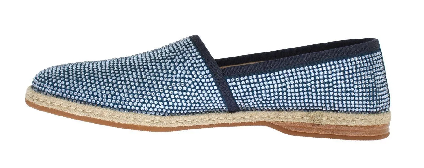 Blue Canvas Swarovski Strass Loafers