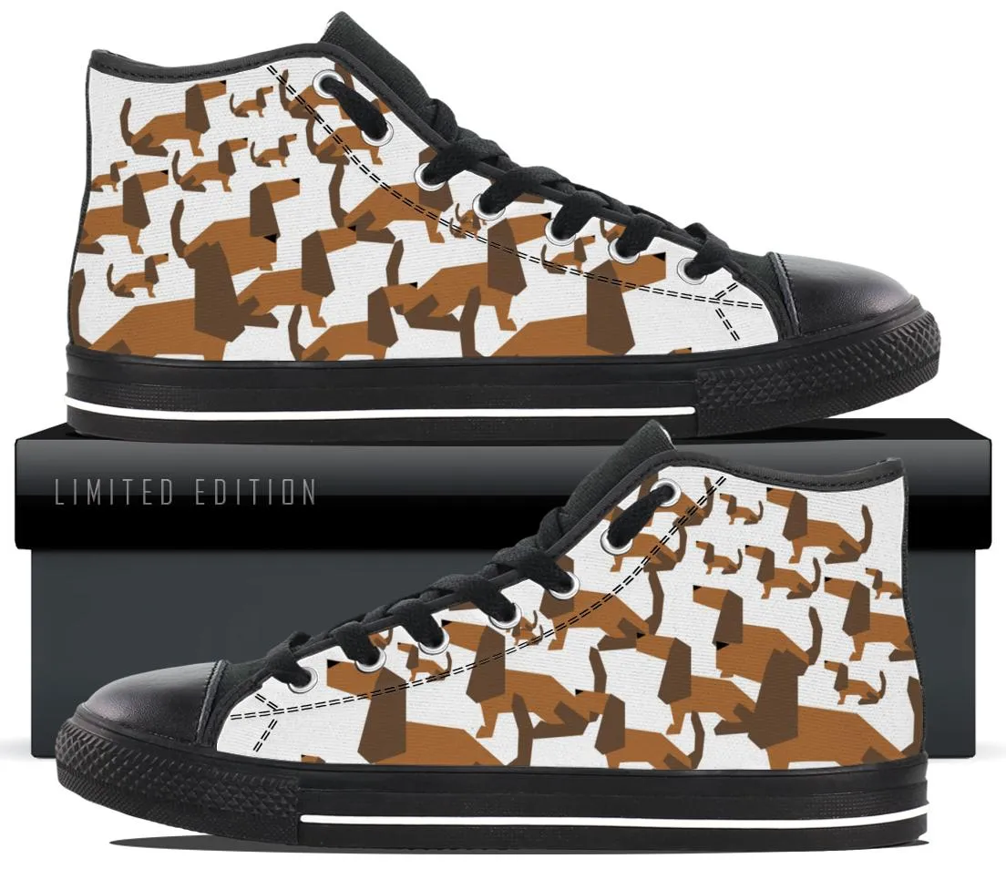 Cartoon Dachshund Kids Canvas Shoes