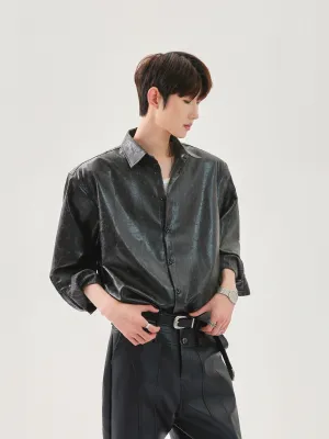 Casual Cracked PU Leather Shirt