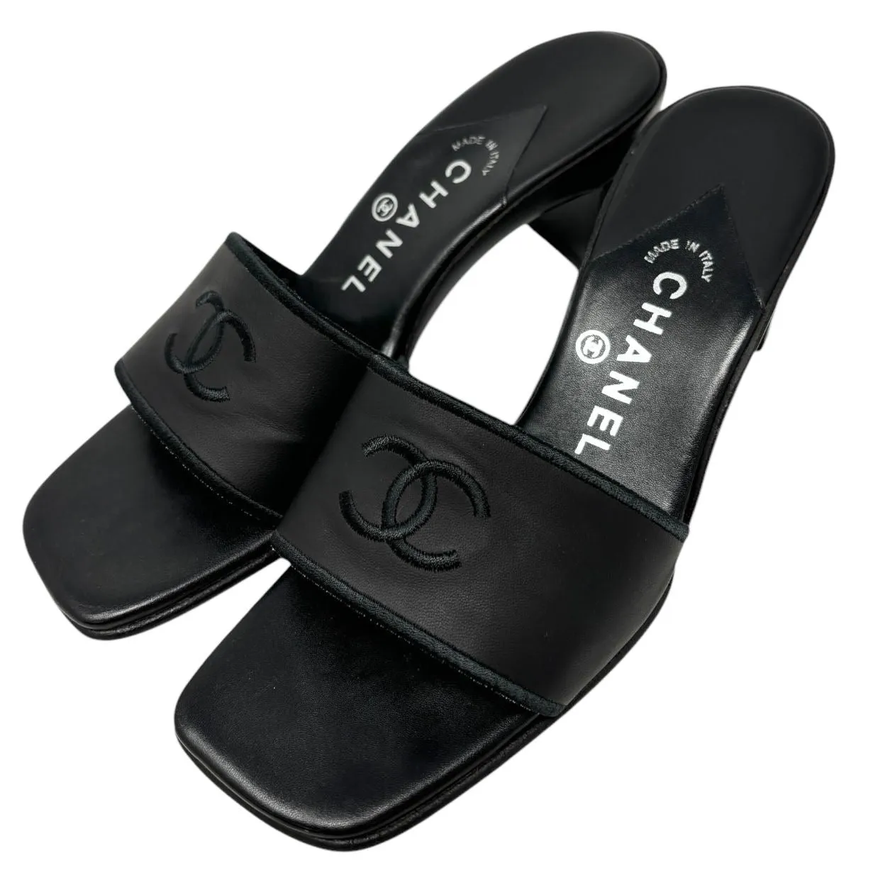 Chanel Black Logo Block Heels